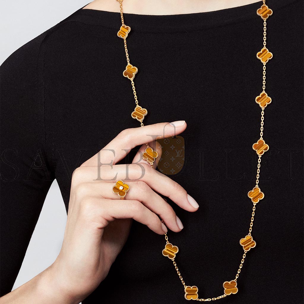 v*n cl*f arpels vintage alhambra ring - yellow gold, Di*m*nd, tiger eye  vcard40900